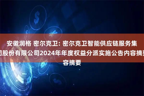 安徽润格 密尔克卫: 密尔克卫智能供应链服务集团股份有限公司2024年年度权益分派实施公告内容摘要